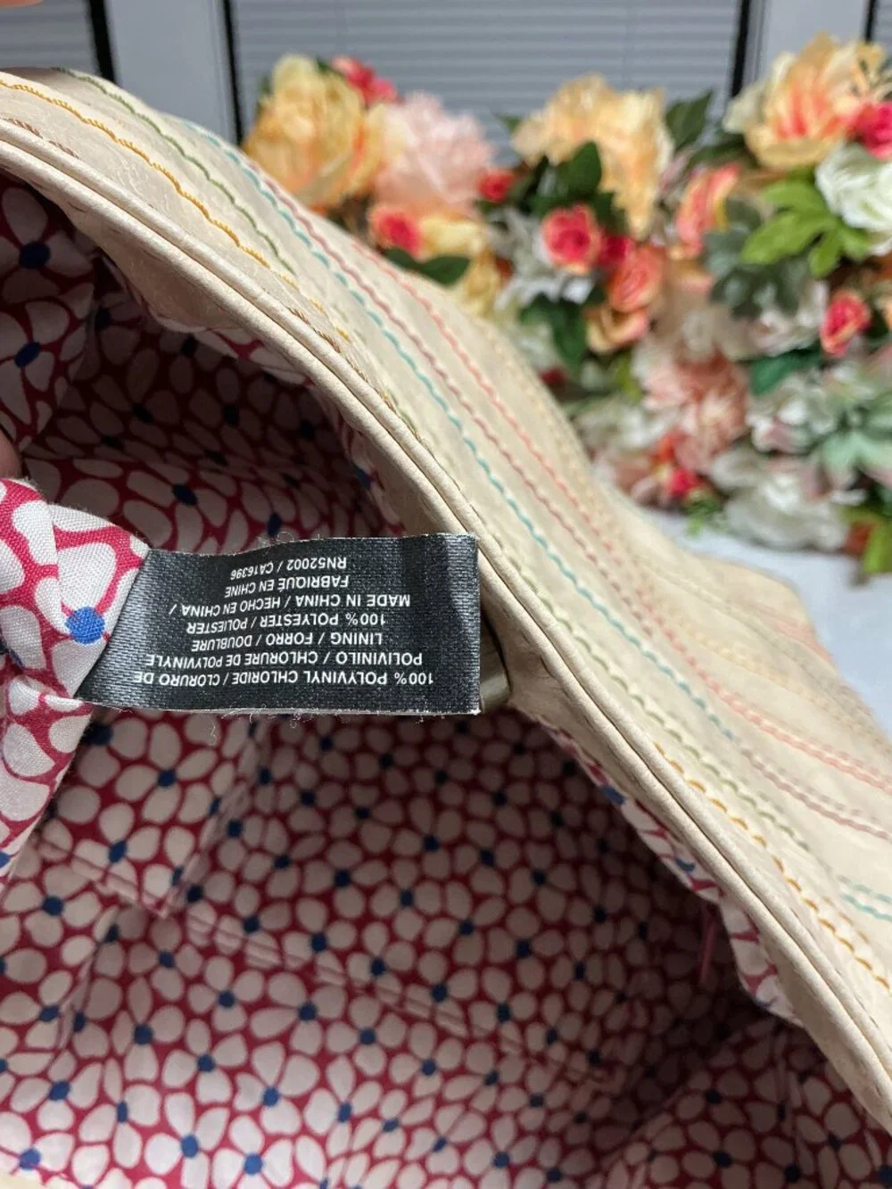 AXCESS Rainbow Stitch Hobo Shoulder Bag Cream Floral Lining Matching Wallet Set